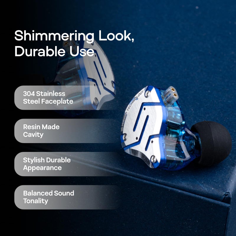 Linsoul لينسول KZ ZS10 برو، 4BA+1DD 5 سائق في سماعة الأذن، سماعات أذن سلكية HiFi، سماعات ألعاب، سماعات IEM هجينة مع لوحة وجه من الفولاذ المقاوم للصدأ، كابل قابل للفصل للموسيقيين (بدون ميكروفون، أزرق لامع) - Image 5